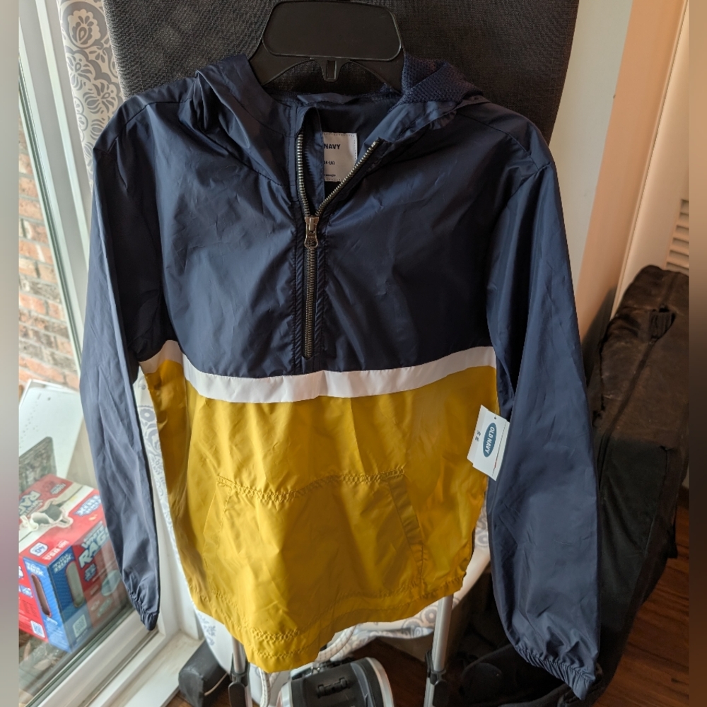 Old Navy Boy's Navy and Yellow Pullover Rain jacket